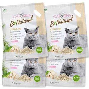 Cat&Rina BeNatural, Tofu kattenbakvulling 10 liter, spaanplaat, plantaardig, tot 60 dagen gebruik, verwijdert in bios of toilet, kattenzand anti-geur, klassiek, 4 stuks
