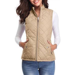 Fuinloth Mouwloze jassen voor dames, extra warm vest, mouwloos, rolkraag, grote maat, winter, donsjack, Khaki (stad)