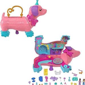 Polly Pocket Piñata Set Puppyfeest, opent zich op een verjaardagsfeestje met een rolschaatsbaan, met 2 figuren en meer dan 25 accessoires, speelgoed voor kinderen, vanaf 3 jaar, HKV54