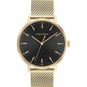 Calvin Klein Analoog kwarts herenhorloge met Milanese armband van goudkleurig roestvrij staal - 25200049, zwart., armband