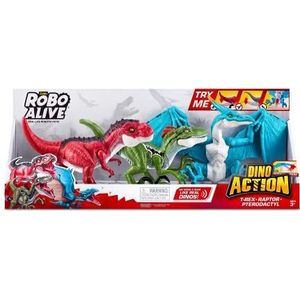 Zuru - Robo Alive - Dino Action Mega Pack 3 Dinos - T-Rex, Raptor, Pterodactyl - Robot Dinosaurus - Realistische bewegingen - Geluid - 7176