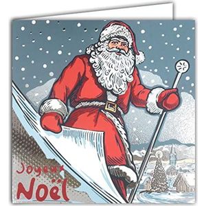 Afie 23007 kaart, vierkant, zilverkleurig, glanzend, kerstman, vrolijk dorp onder de sneeuw, kant van de kalender die draait, eind van het jaar, met witte envelop