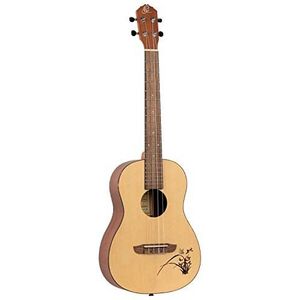 Ortega Akoestische Bariton ukelele Guitars - Bonfire serie - sparrentafel met lasergegraveerd motief (RU5-BA)