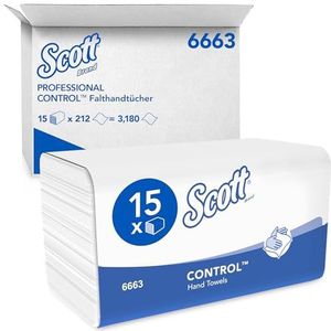 Scott Scott Control 6663 Handdoeken, V-gevouwen papieren handdoeken, 15 verpakkingen x 212 handdoeken, papieren handen (3180 in totaal)