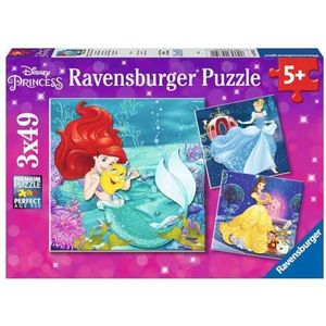Ravensburger Kinderpuzzel - 09350 avontuur van de prinsessen - puzzel voor kinderen vanaf 5 jaar, Disney-puzzel met 3 x 49 stukjes