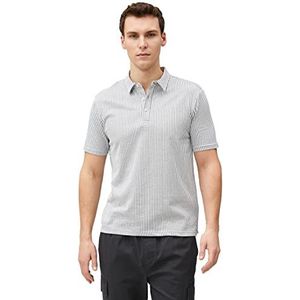 Koton Polo à manches courtes en coton boutonné pour homme, Gris à rayures (0s3), XL