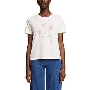 edc by ESPRIT T-shirt en coton imprimé floral, Blanc cassé, XS