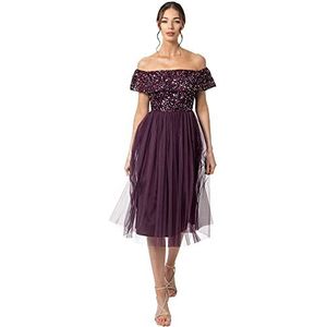 Maya Deluxe Bardot Embellished midi-jurk voor bruidsmeisjes voor dames, Bessen