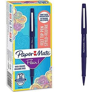 Paper Mate Flair viltstiften | gemiddelde punt 0,7 mm | marineblauw | verpakking van 12 stuks