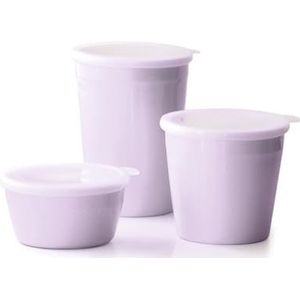 Qdesign - Set van 3 hoge voorraaddozen met deksel PP luchtdicht – geschikt voor levensmiddelen, maaltijden – inhoud 350 ml + 700 ml + 1100 ml – lavendel