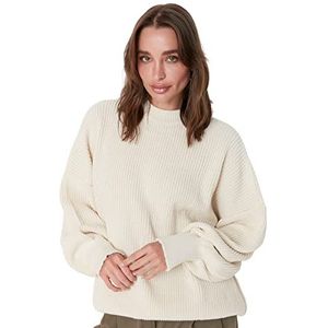 Trendyol Pull en tricot à col rond surdimensionné pour femme, écru, S, ecru, S