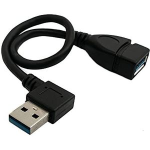 SYSTEM-S USB 3.0 kabel type A stekker naar bus gebogen, 20 cm, zwart