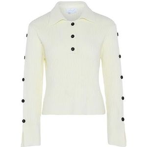 Blonda Pull en tricot élégant pour femme avec col polo et manches chics, laine blanche, taille M/L, pull pull M, Laine/blanc, M