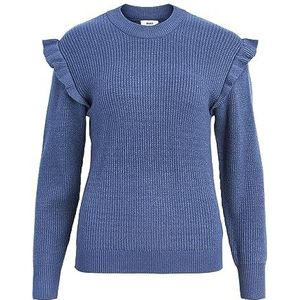 Object Objmalena L/S Ruffle Pullover Noos Sweater Dames, Blauw Sieraden ��– Details: Melange, M, Blauwe sieraden; Details: gemengd