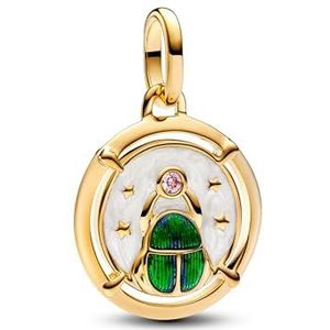 Pandora ME Skarabäus-Käfer Medaillon-bedel van sterling zilver met vergulde metalen legering en zirkonia, compatibel met Pandora ME en Moments armbanden, 763413C01, E-mail, Zirkonia