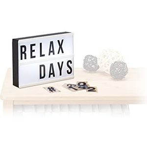 Relaxdays Lightbox LED lichtbox met 60 tekens letters HxBxD: 15x21x4 cm, wit/zwart