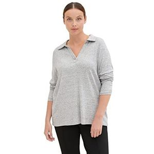 TOM TAILOR Plusize Dames shirt met lange mouwen met kraag, 30282 - Concrete Grey Melange, 52/oversized, 30282 - Concrete Grey Melange