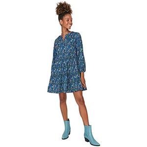 Trendyol Woman Mini Standard V-Neck Woven Dress Robe Femme, Bleu, 36