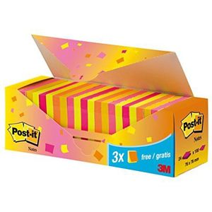 Post-it 654NP24 Promotion notitieblok, 76 x 76 mm, 24 stuks, 100 vellen, 76 x 76 mm, neonoranje, geel, roze, oranje mandarijn
