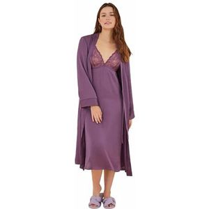 women'secret Peignoir long en satin violet pour femme, Violet/lilas, M