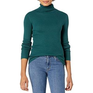 Amazon Essentials Chandail léger à manches longues et col roulé pour femme, coupe ajustée, vert forêt, taille XL