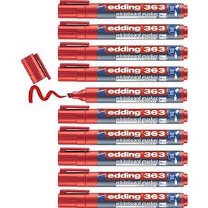 edding 363 whiteboard-markeerstiften, rood, 10 stiften, wigpunt 1-5 mm, uitwisbare viltstift, voor borden, wit, magneet, conferentie-ezel en schetsknooten, navulbaar