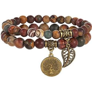 Farfume Chakra-armbanden voor dames, helende kristallen armband voor dames met natuurlijke edelstenen yoga reiki, een set dubbele armbanden, Steen Lak Steen, Agaat