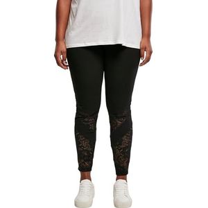 Urban Classics Dameslegging met hoge taille, met fijn kantpatroon, knielang, hoge taille, sport, vrije tijd en yoga, maat XS - 5XL, zwart.