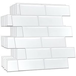 WALPLUS Set van 20 waterdichte 3D-stickers voor keuken, badkamer, woonkamer, mozaïekpatroon, zuiver wit, 15,4 x 30,5 cm