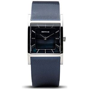 BERING Dames analoog kwarts klassieke collectie horloge met armband van roestvrij staal en saffierglas, Blauw/Zilver, blauw/zilver
