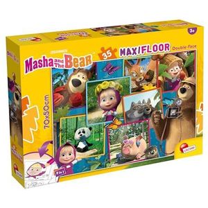 LISCIANI MaxiFloor 2-in-1 puzzel Masha en de beer, 35-delig, voor kinderen vanaf 3 jaar, 70 x 50 cm, dubbelzijdig voor het inkleuren van Masha en de beer, bevordert behendigheid en creativiteit