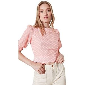 Trendyol Standaard geweven blouse voor dames, boothals, poeder, 66, Poeder