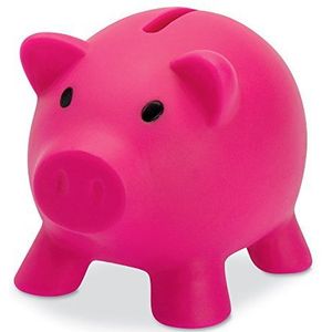 PromotionGift Spaarpot varken van kunststof voor het besparen van munten en geld, motief varken, fuchsia