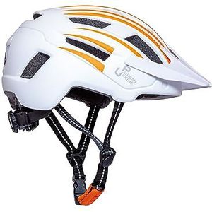 Urban Prime Energy Helmet Veiligheidshelm met vizier en lichten voor fiets, e-bike en elektrische step, uniseks, volwassenen, wit en oranje, L