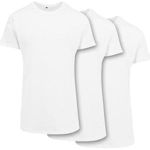 Build Your Brand 3 stuks nauwsluitende lange T-shirts voor heren, basic, regular fit, maten XS tot XXL, wit 2, S, Wit 2