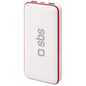 SBS Powerbank 10.000 mAh snel opladen met aan/uit-knop, draagbare 10 W oplader voor smartphone, tablet en e-book, 2 USB-A-poorten, 1 USB-C-poort, inclusief oplaadkabel