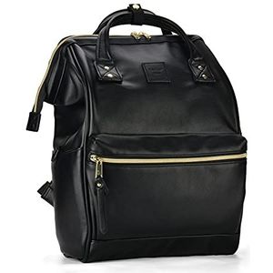Kah&Kee Faux Lederen Rugzak Luiertas Laptop Reizen Doctor Leraar Tas Voor Vrouwen Man, Black Ii, L