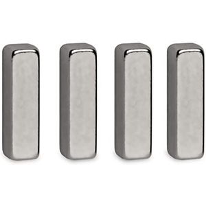 MAUL Neodymium magneetstok, set van 4 rechthoekige multifunctionele magneten, modern en elegant design, 4 x 4 x 15 mm, draagvermogen tot 2 kg, zilver
