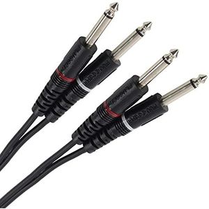 Plugger, Spanja-kabel met 2 x 6,35 mm mono-jack op 2 x 6,35 mm mono-jackstekker voor het aansluiten van alle soorten stereo-apparaten op 2 mono-kanalen. Lengte: 60 cm.