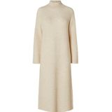 SELECTED FEMME Slfmaline Ls Knit Damesjurk met hoge hals, gebreide jurk, Beige