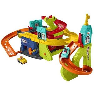 Fisher-Price HBD77 - Little People Zit & Sta Wolkenkrabber Racebaan - 2-in-1 speelset met voertuig, van 1 tot 5 jaar oud