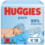 Huggies, pure babydoekjes - 99% water, gevoelig, geurvrij, 18 pakjes, 56 stuks (1.008 totale natte doekjes) (verpakking kan variëren)