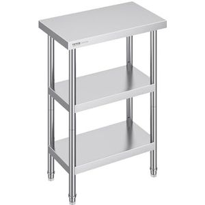 VEVOR Commerciële werktafel, 35,6 x 61 x 86,4 cm, met 2 verstelbare planken, robuuste metalen werktafel voor barbecue, keuken, huis en garage