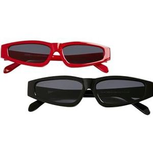 Urban Classics 2 paar uniseks zonnebril met uv-bescherming 400 voor dames en heren, zwart rood zwart bruin offwhite roze, Eén maat, zwart rood zwart, één maat, zwart zwart rood zwart
