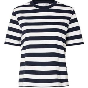 Selected Femme Slfessential Ss Striped Boxy Tee Noos T-shirt voor dames, Dark Sapphire