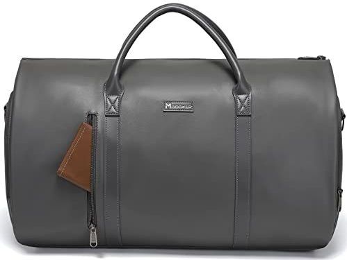 Modoker Reistas voor heren, leer, met schouderriem/meerdere zakken, ideaal voor zakenreizen, reizen, sport, reistassen, Grijs C, Modoker Converteerbare kledingtas en stropdas etui voor op reis