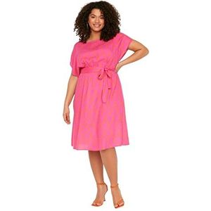 Trendyol Geweven midi-jurk voor dames, grote maat, fuchsia, 70 grote maten, Fuchsia