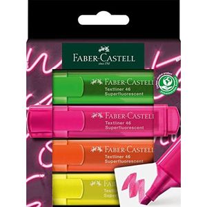 Faber-Castell Textliner 46 Neon markeerstift, portemonnee van 4: geel, roze, groen, oranje - Gen Z