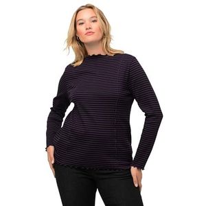 Ulla Popken Gestreept T-shirt met open randen dames T-shirt, Donker Paars