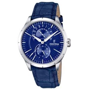 Festina - F16573/7 – herenhorloge – kwarts analoog – armband leer blauw, blauw/blauw, riem, Blauw/Blauw, riem